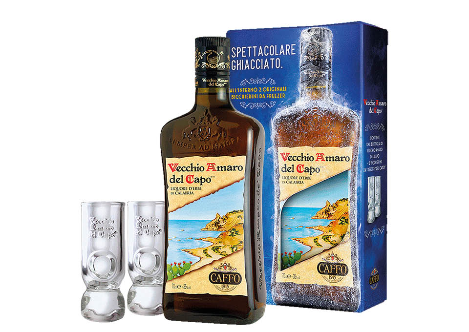 Estuche Vecchio Amaro Del Capo 1 BOTELLA + 2 Copa
